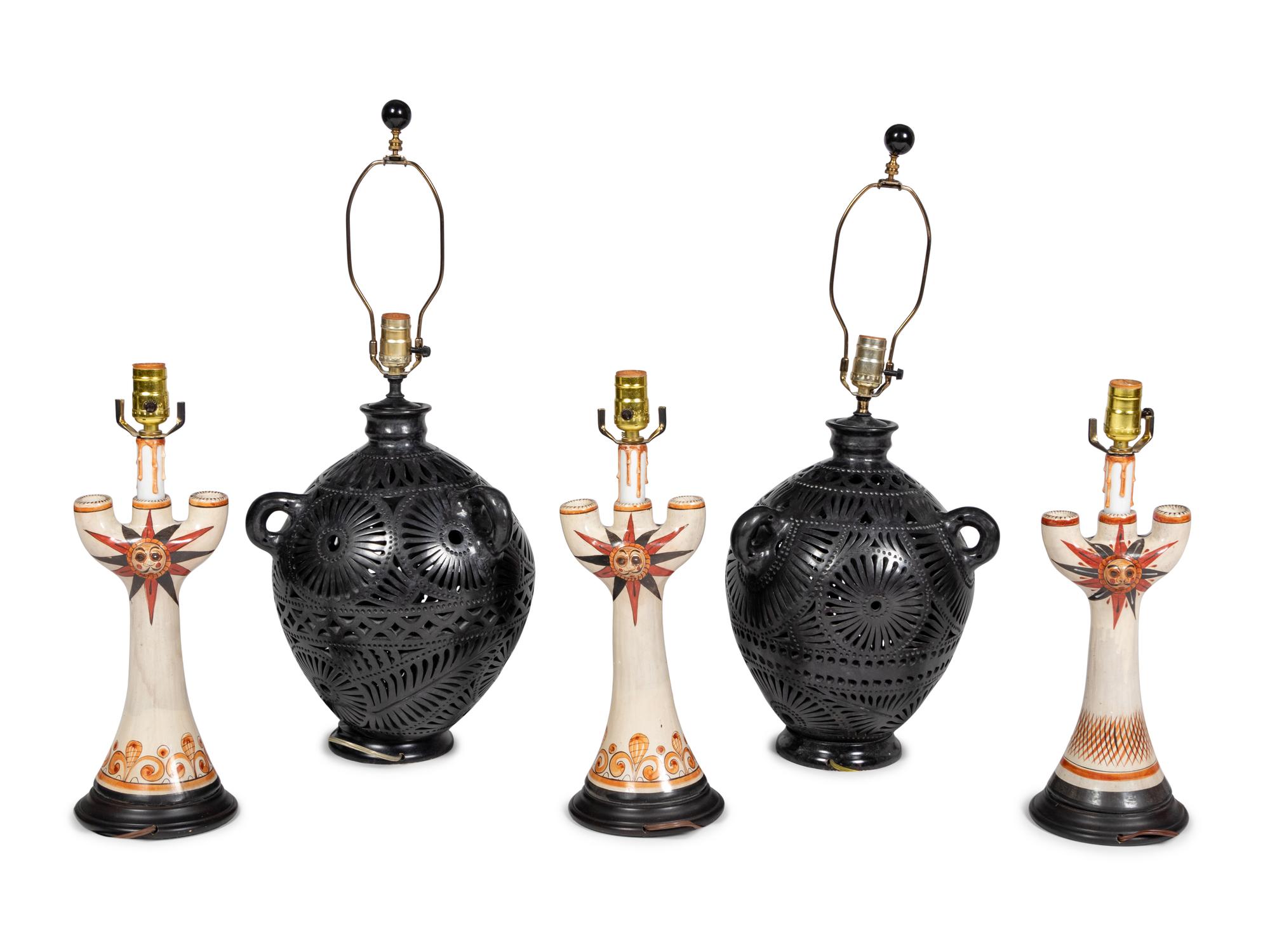A Group of Mexican Pottery Lamps