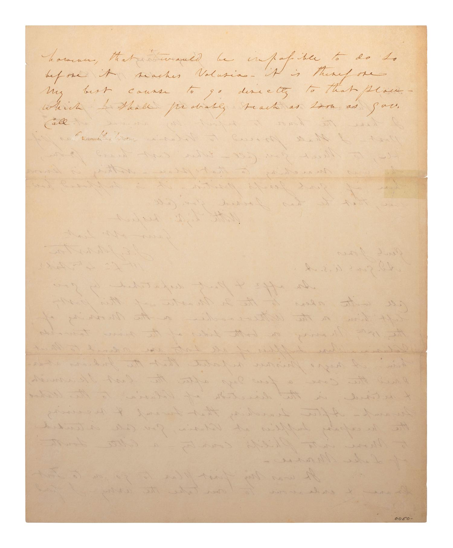 [SECOND SEMINOLE WAR]. JOHNSTON, Joseph E. (1807-1891). Autograph letter signed ("J.E. Johnston"). "Gary's Ferry" [Florida], 17 November 1836.