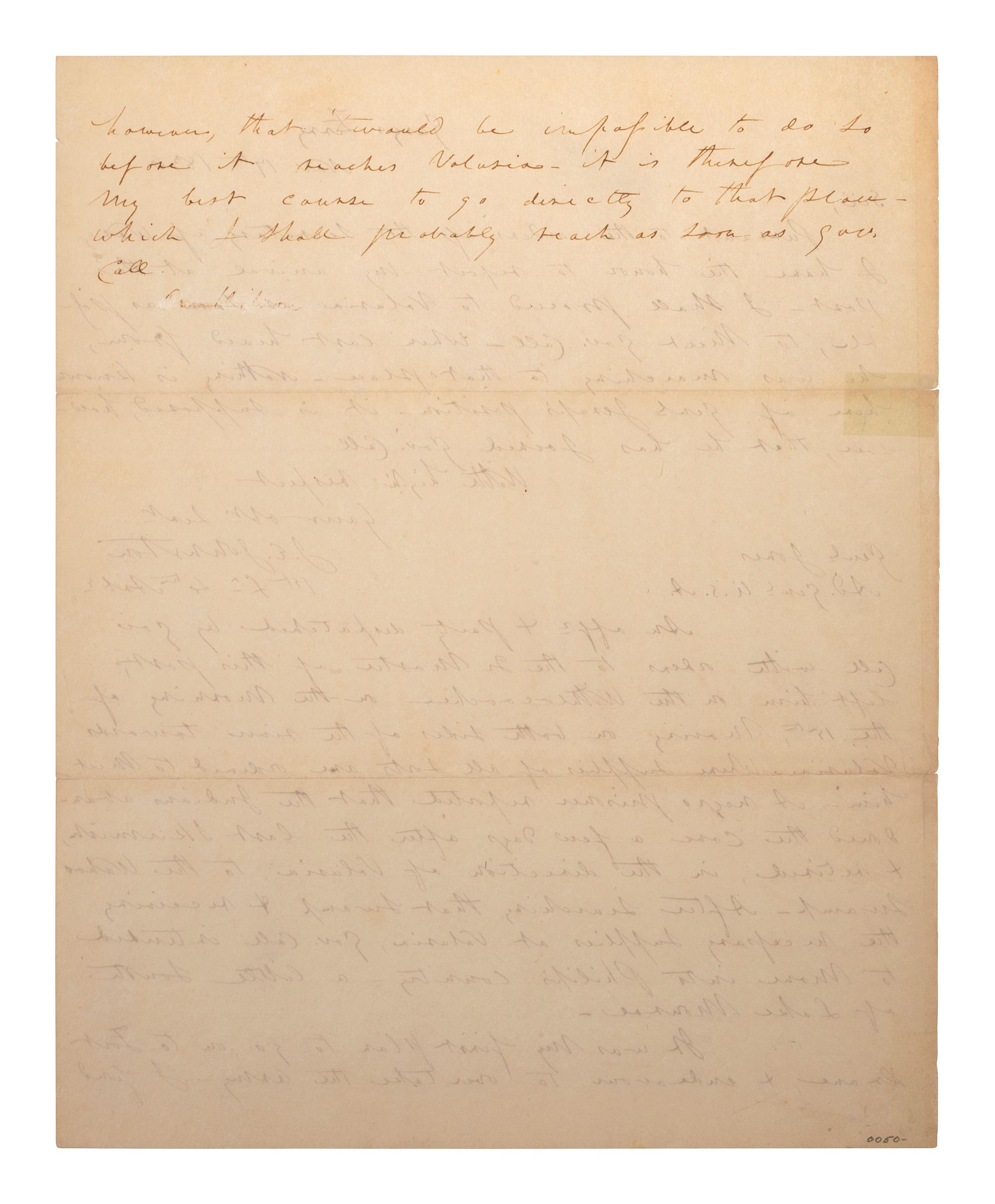 [SECOND SEMINOLE WAR]. JOHNSTON, Joseph E. (1807-1891). Autograph letter signed ("J.E. Johnston"). "Gary's Ferry" [Florida], 17 November 1836.