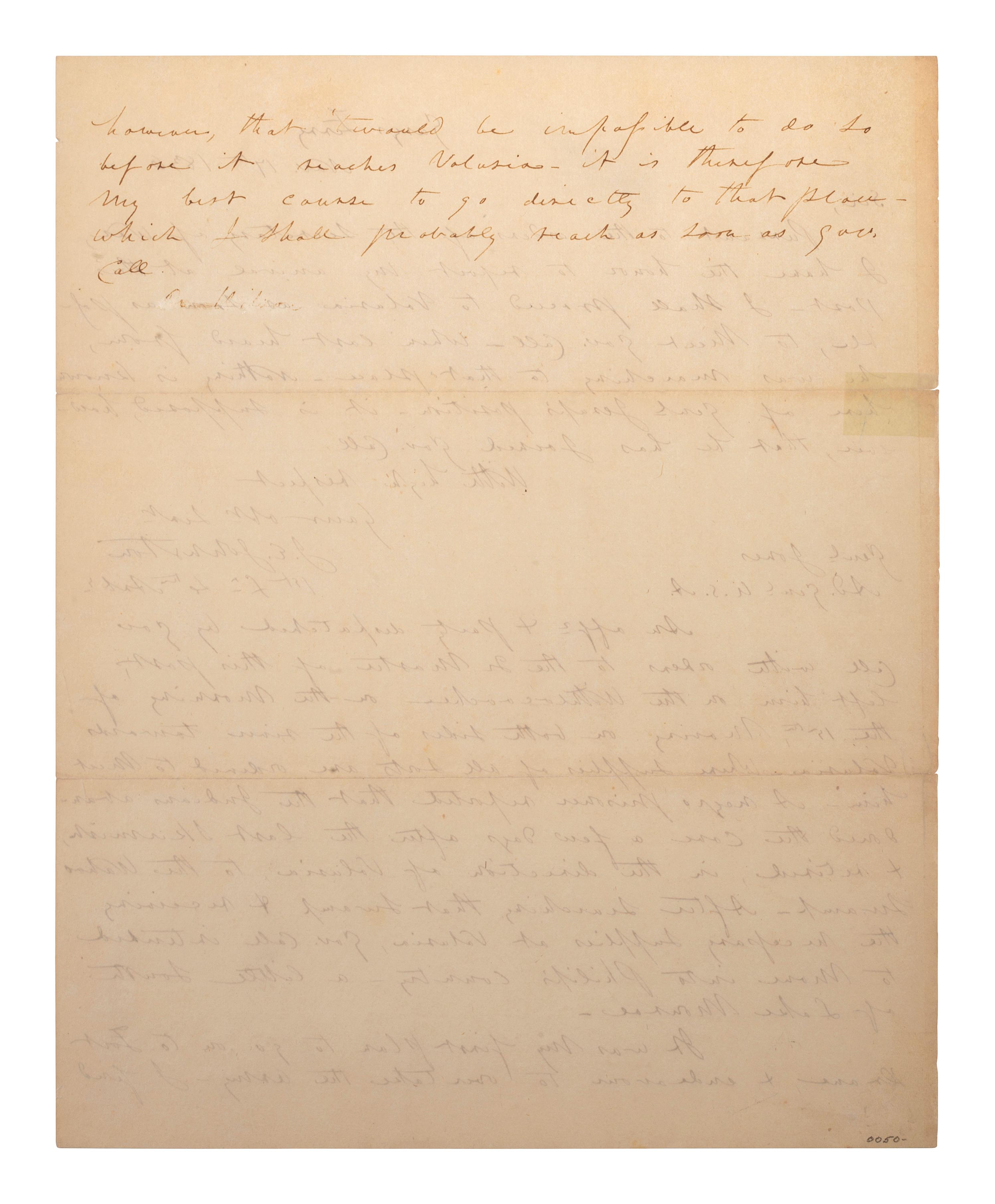 [SECOND SEMINOLE WAR]. JOHNSTON, Joseph E. (1807-1891). Autograph letter signed ("J.E. Johnston"). "Gary's Ferry" [Florida], 17 November 1836.