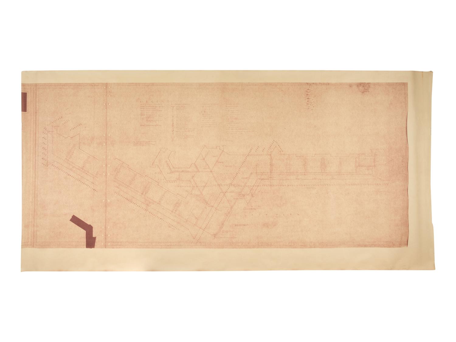 [FRANK LLOYD WRIGHT]. CARAWAY, Jesse "Carey." A group of architectural drawings, renderings, and blueprints relating to the Vigo Sunt House, San Marco in the Desert, and Usonian House. Comprising: