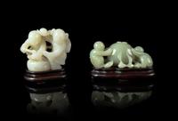 Two Chinese Jade 'Boys' Figural Groups