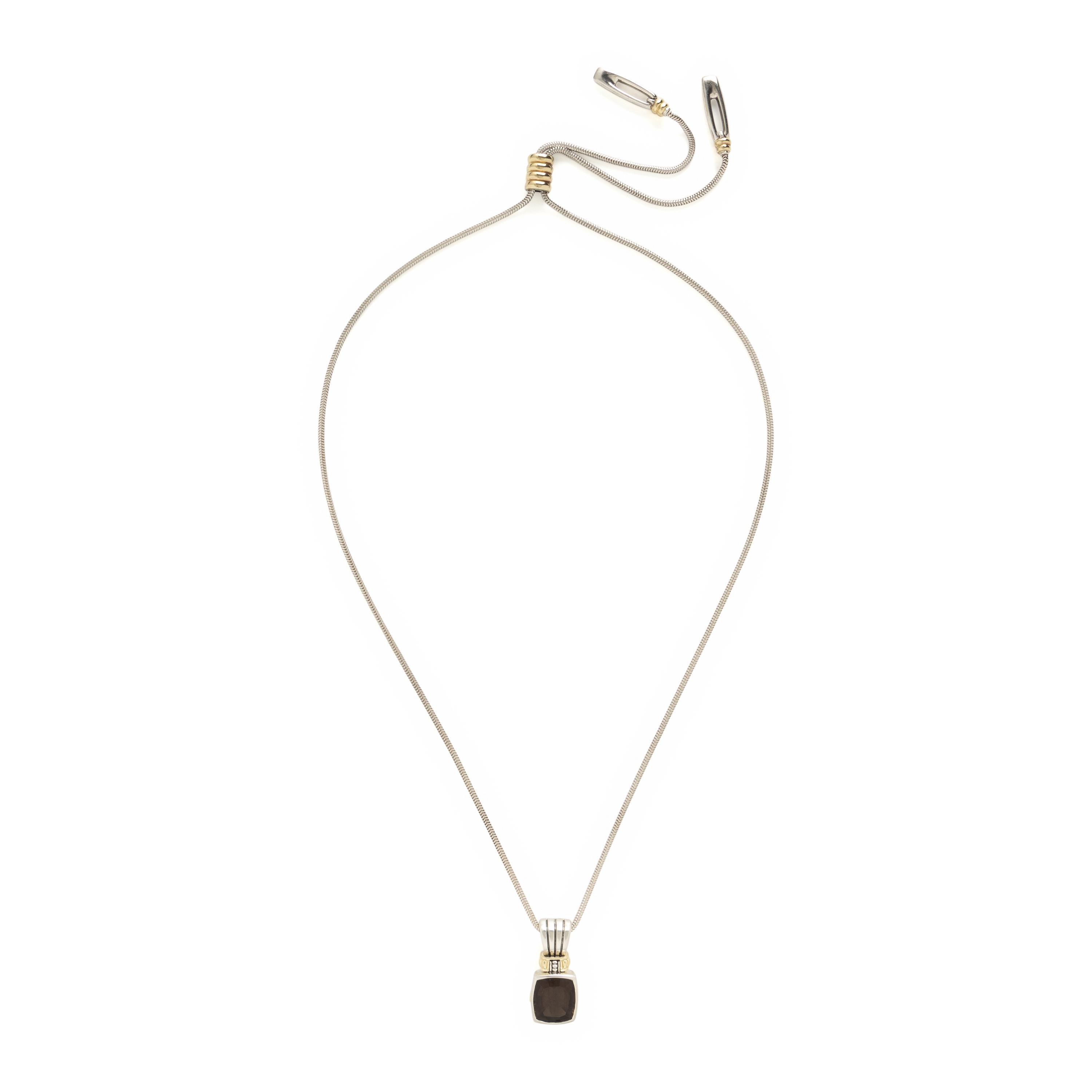 Lagos, 'Caviar', Sterling Silver, Yellow Gold, and Smoky Quartz Pendant Necklace