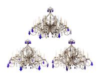 A Set of Three Large Metal and Glass Sixteen-Light Chandeliers