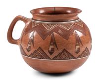 Handled Pottery Mug, with Abstract Feather Design