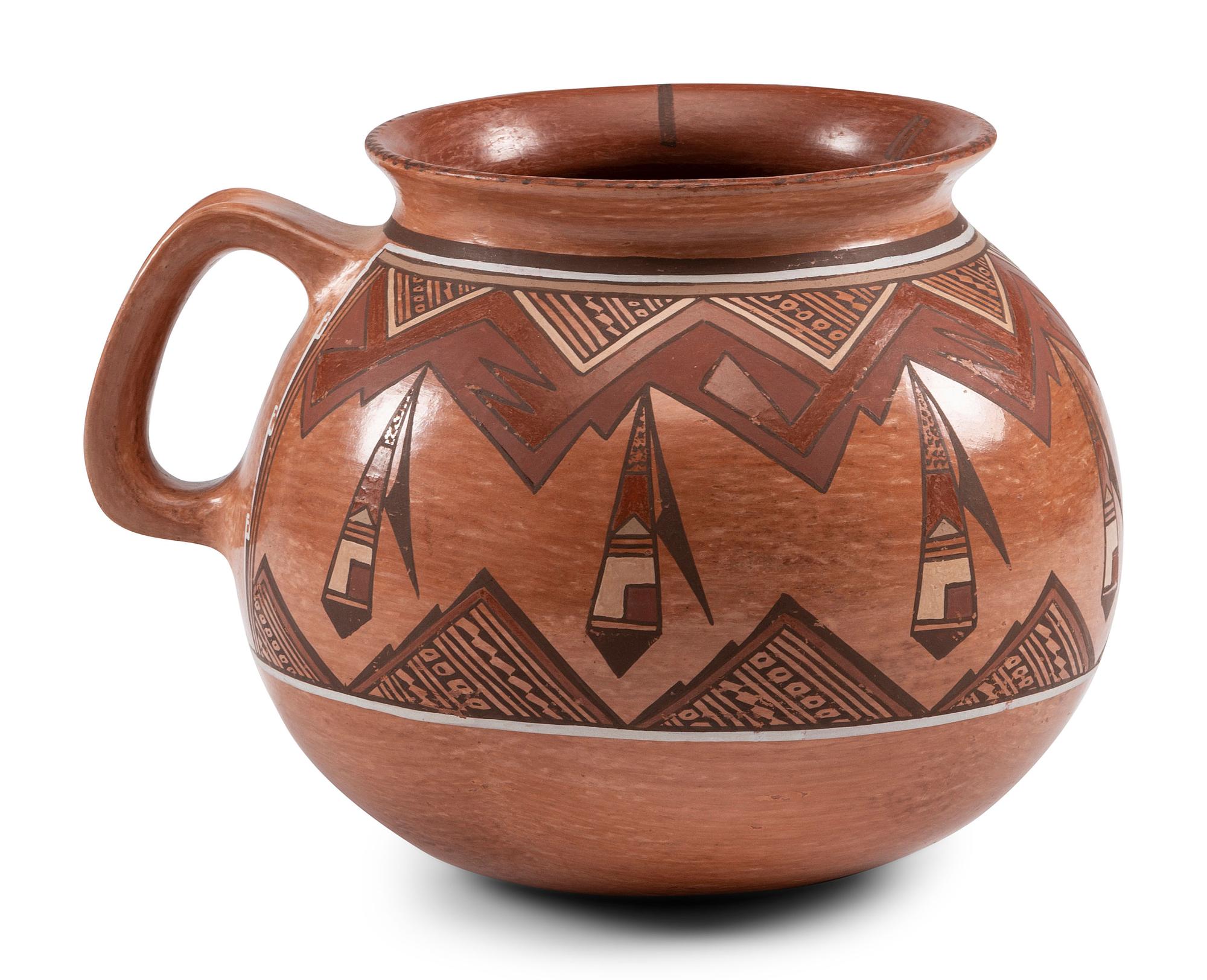 Handled Pottery Mug, with Abstract Feather Design