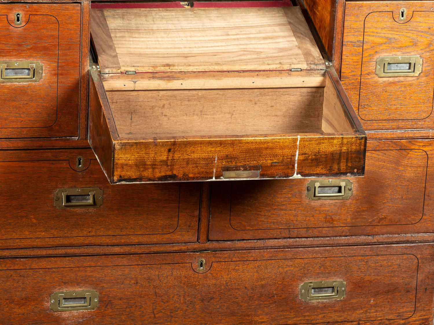 An Anglo-Colonial Brass Mounted Teak Campaign Writing Desk