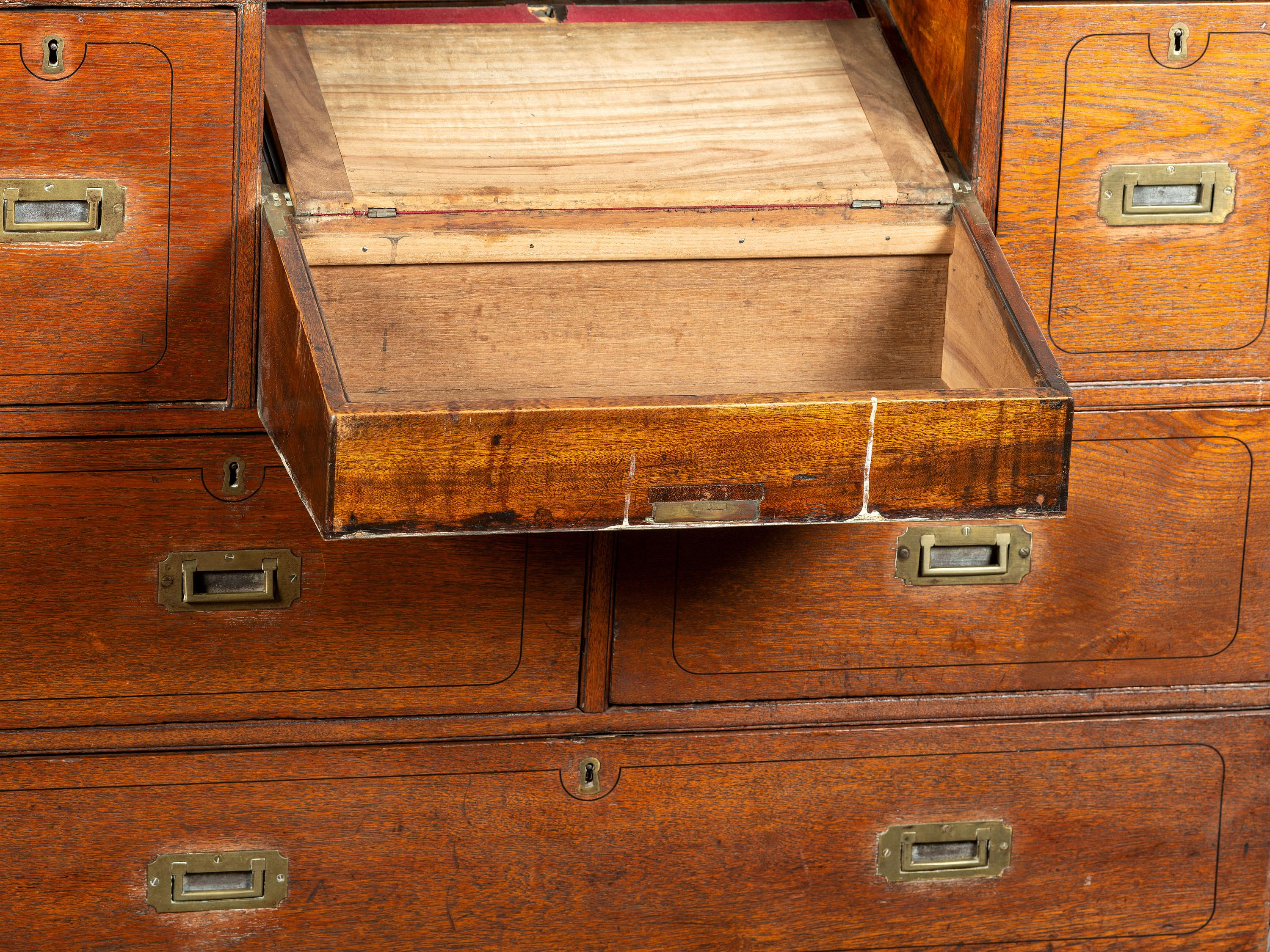 An Anglo-Colonial Brass Mounted Teak Campaign Writing Desk