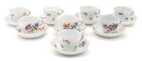 Eight Meissen Porcelain Teacups and Saucers Width of saucer 4 1/4 inches.