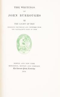 (BINDINGS) BURROUGHS, JOHN. The Writings of John Burroughs. Boston, NY; Cambridge, 1904. 19 vols. Autograph ed.