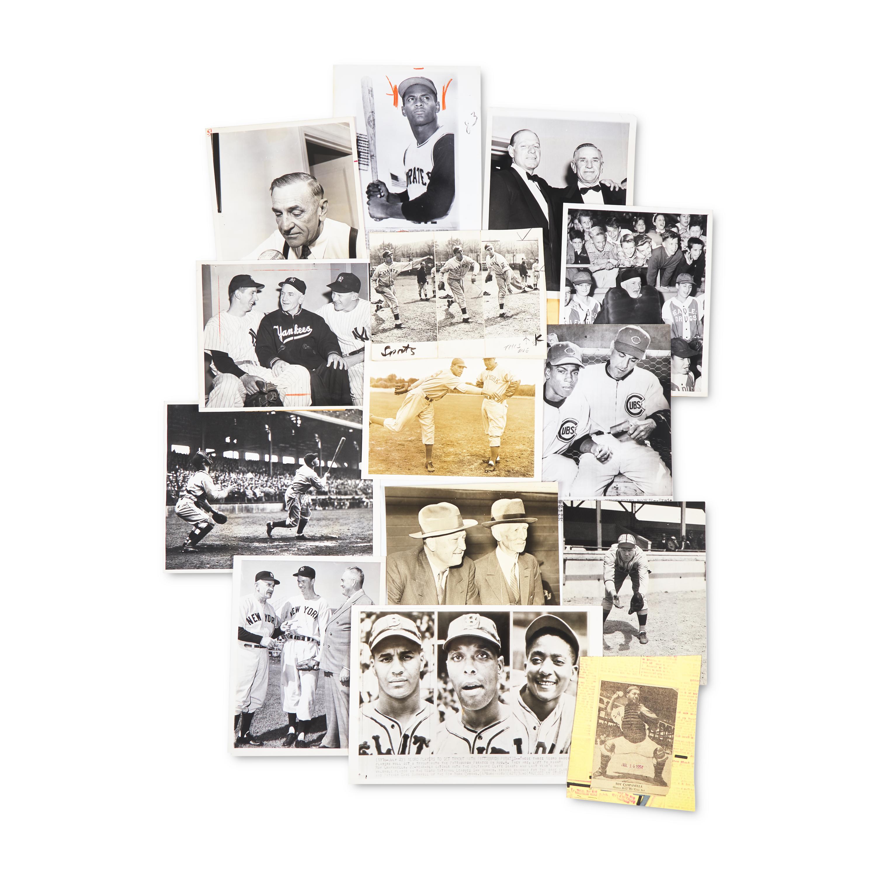 [Baseball] Group of 18 Press Photographs of Baseball Legends, including Mickey Mantle, Ty Cobb, Roberto Clemente, and more