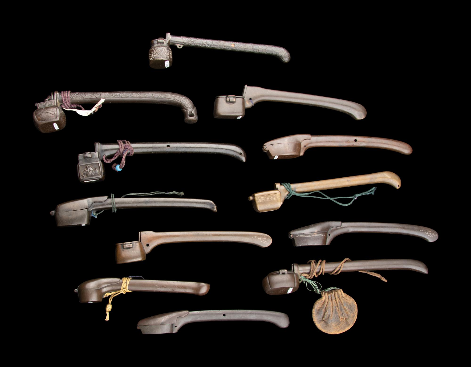 12 Japanese Silver Inlaid Bronze Portable Writing Sets, Yatate