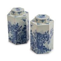 A Pair of Chinese Porcelain Hexagonal Tea Cannisters and Covers