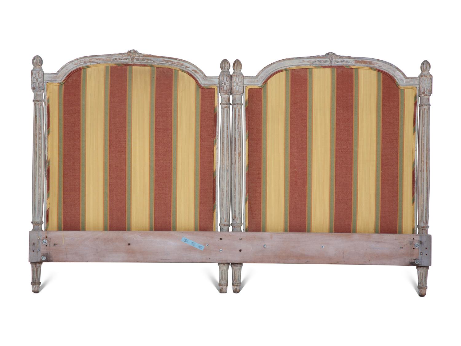 A Louis XVI Style Grey Painted and Upholstered Headboard