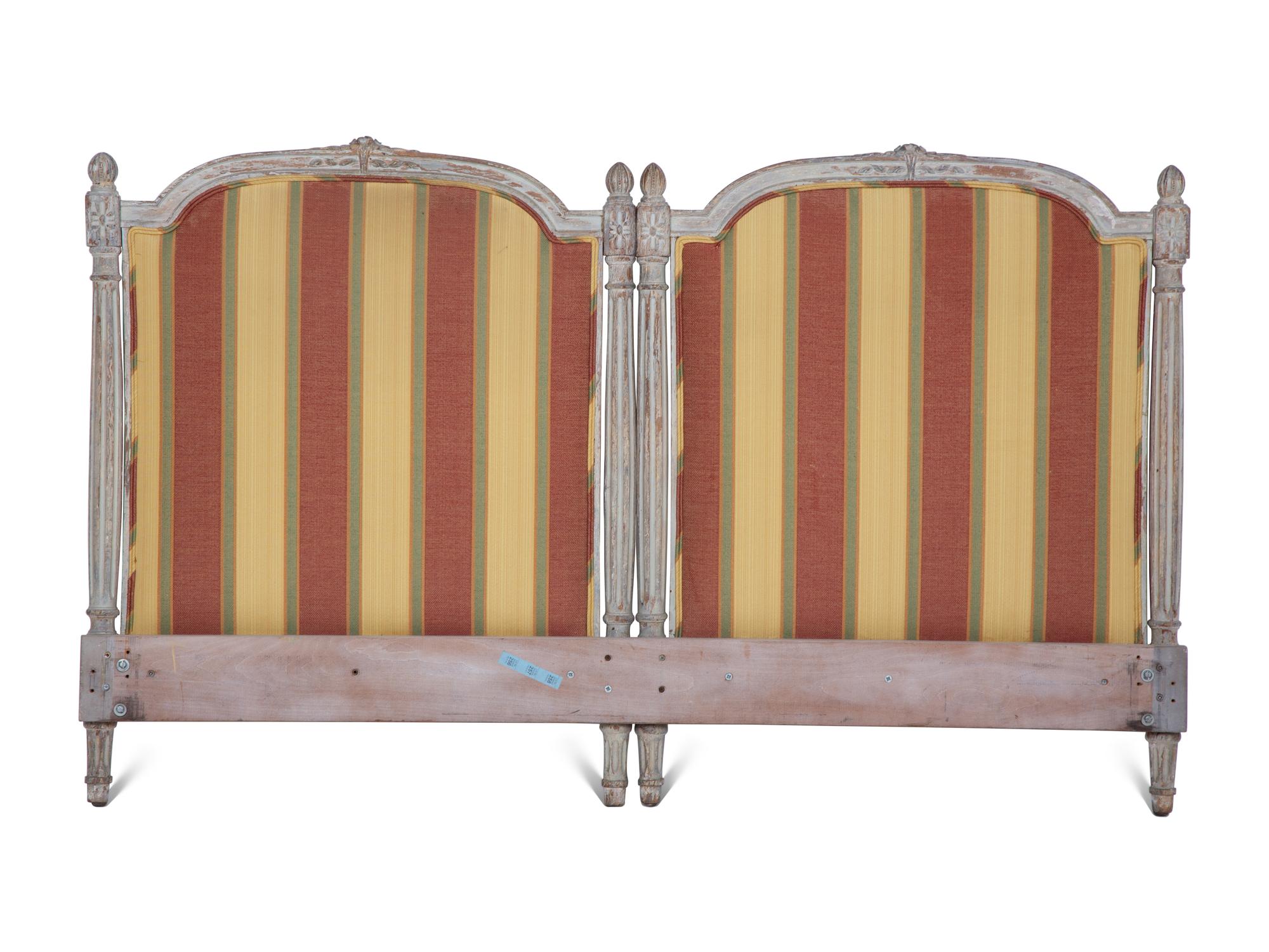 A Louis XVI Style Grey Painted and Upholstered Headboard