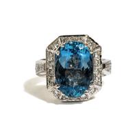 AQUAMARINE, DIAMOND, AND WHITE GOLD RING