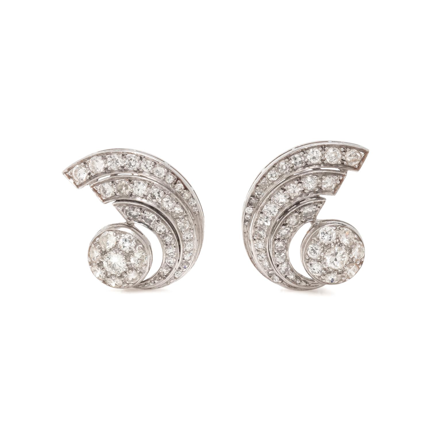 ART DECO, PLATINUM AND DIAMOND CLIP EARRINGS