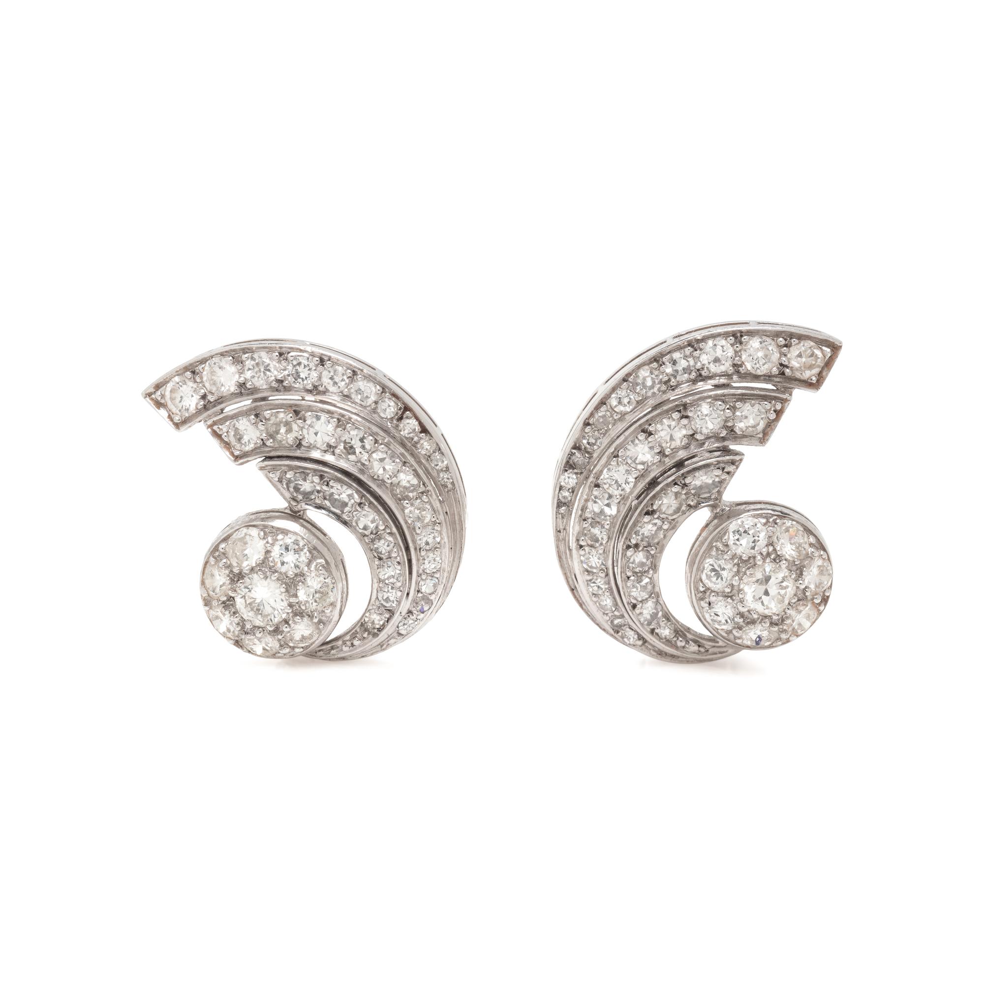 ART DECO, PLATINUM AND DIAMOND CLIP EARRINGS