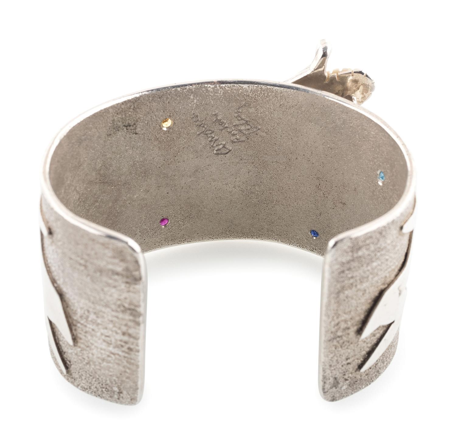 Southwestern-style Silver Cuff Bracelet, set with Turquoise, Shell, and Gem Stones