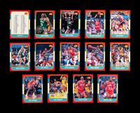A Group of 54 1986 Fleer Basketball Cards, Including a Patrick Ewing Rookie No. 32, and Two Stickers