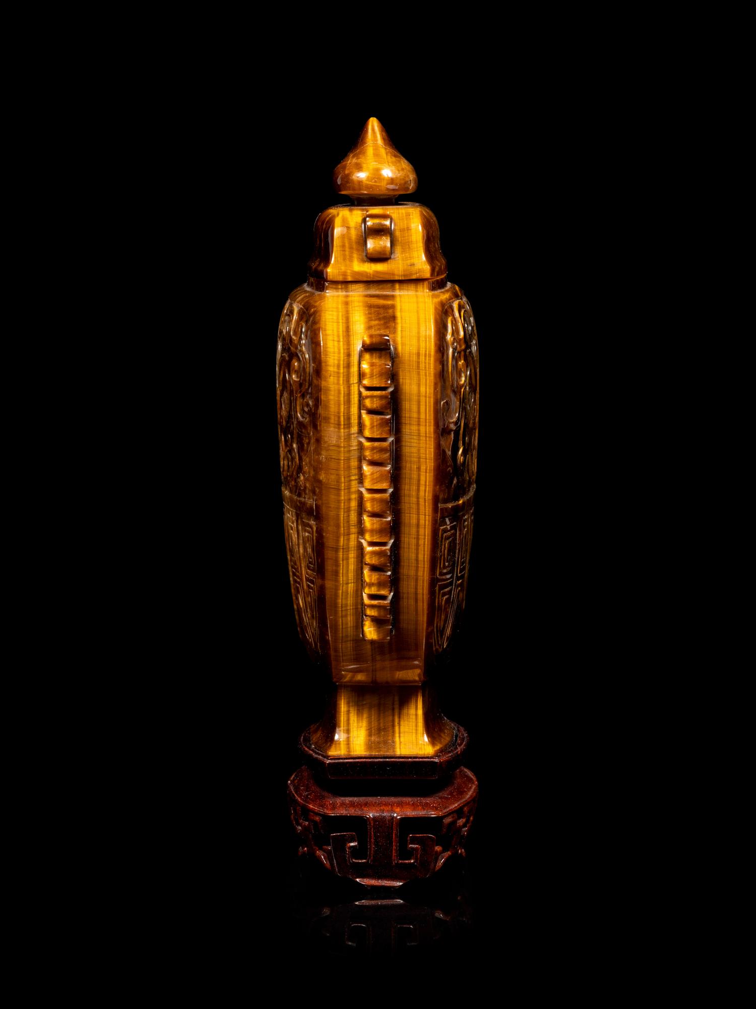 A Chinese Tiger's Eye Covered Vase