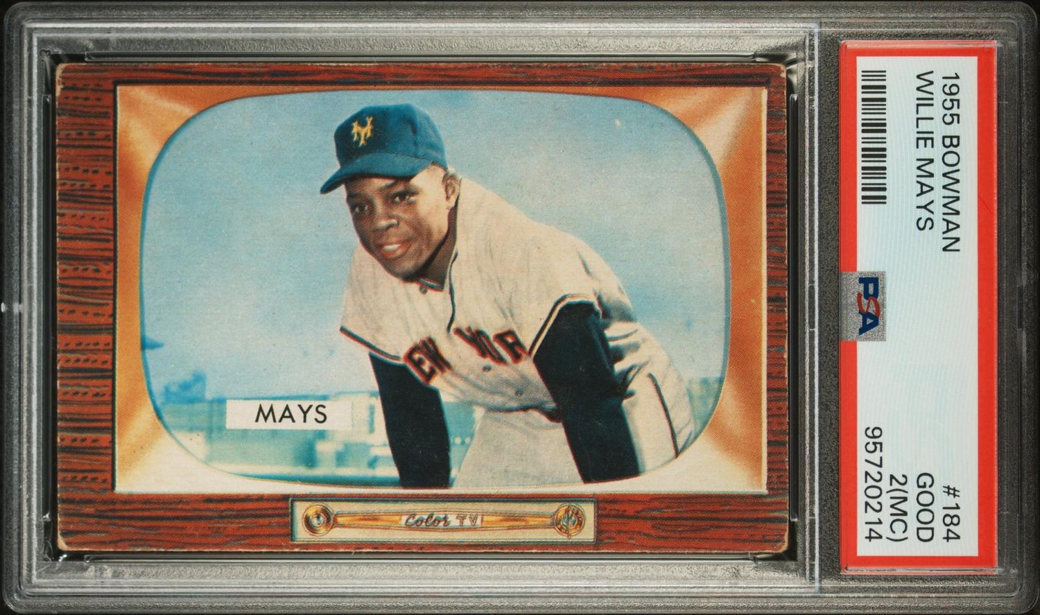 A 1955 Bowman Willie Mays Baseball Card No. 184 (PSA 2 MC GOOD)