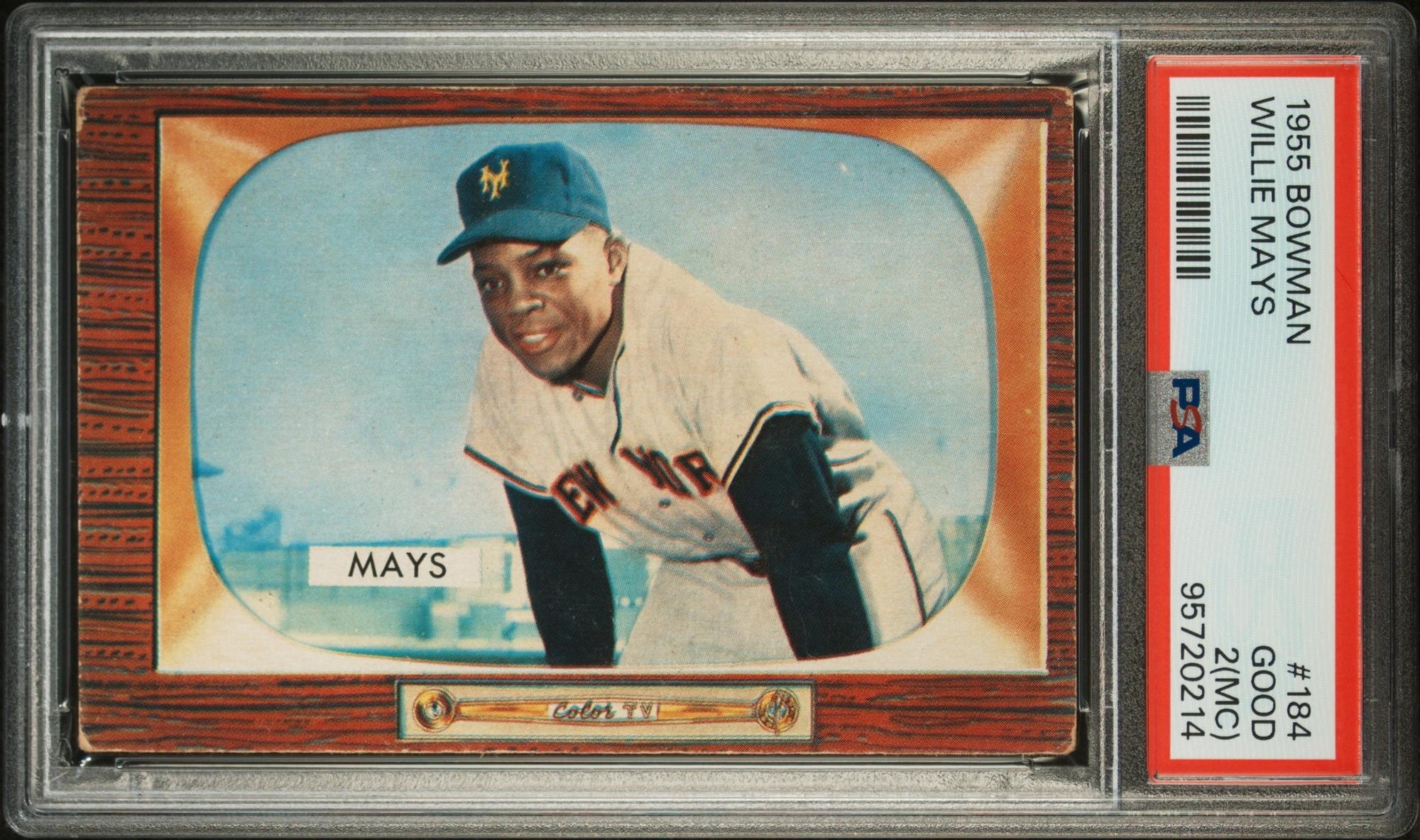 A 1955 Bowman Willie Mays Baseball Card No. 184 (PSA 2 MC GOOD)