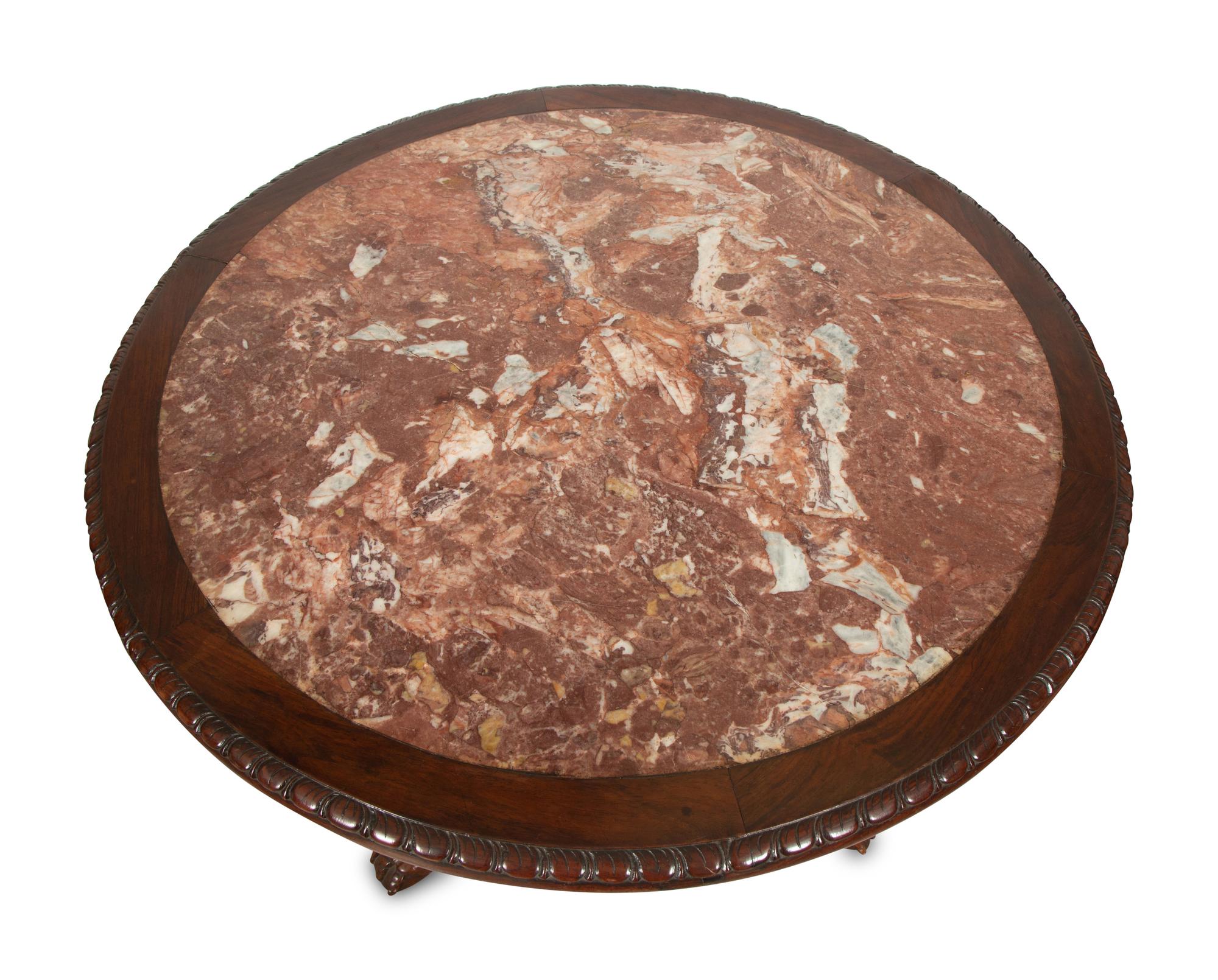 A Mahogany Center Table with Inset Marble Top