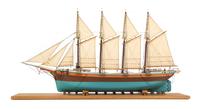 A Model of the 1917 Four-Masted Schooner "Sally P. Noyes" Height 14 1/2 x length of base 28 inches.