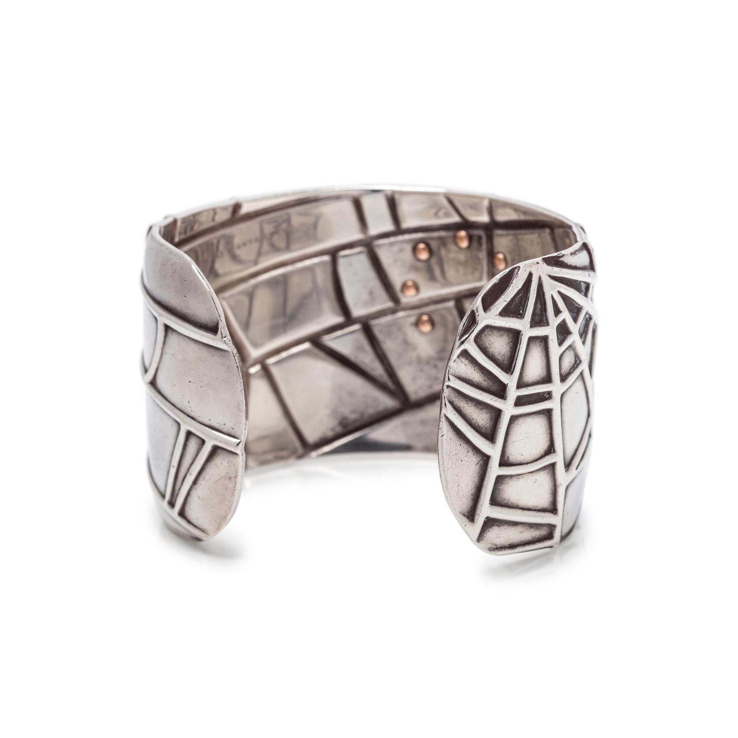 TIFFANY & CO., STERLING SILVER AND ROSE GOLD SPIDERWEB CUFF BRACELET