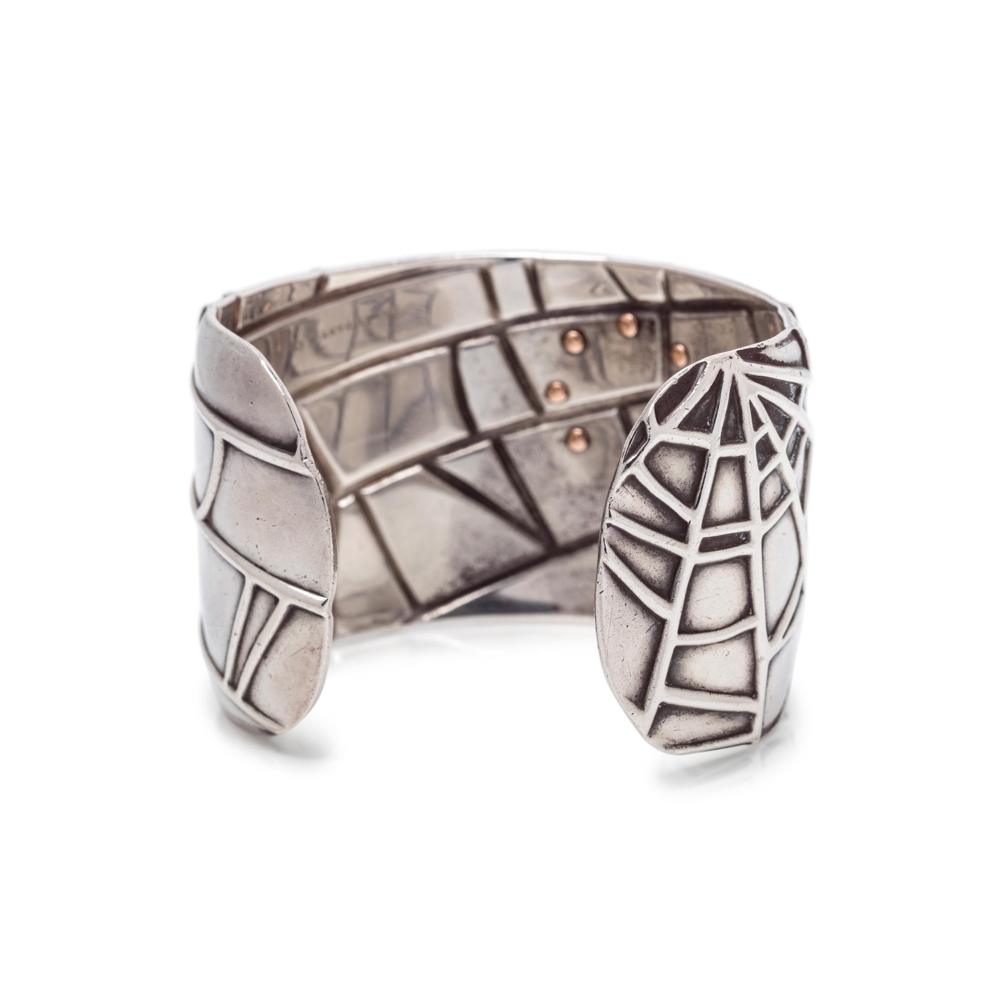 TIFFANY & CO., STERLING SILVER AND ROSE GOLD SPIDERWEB CUFF BRACELET