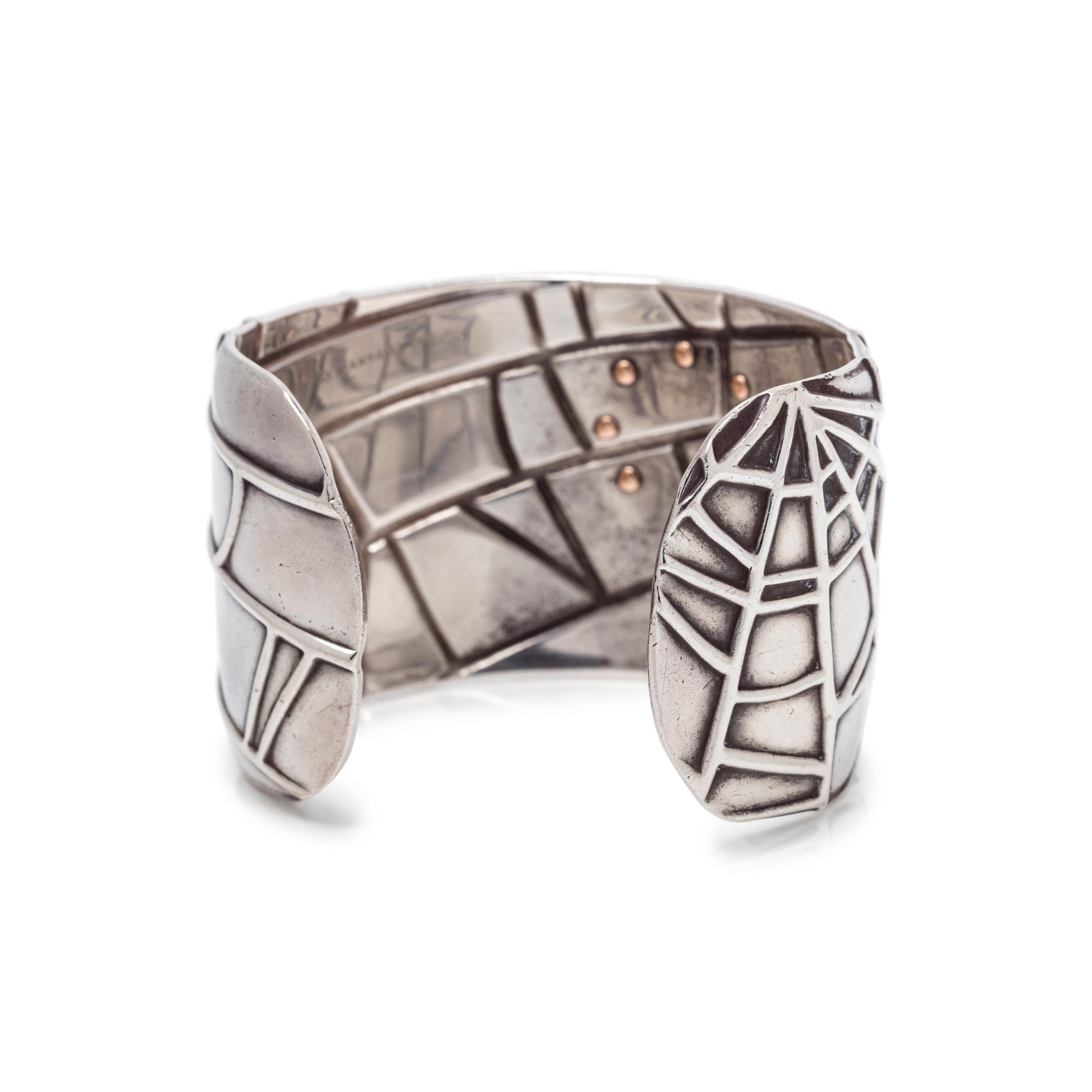 TIFFANY & CO., STERLING SILVER AND ROSE GOLD SPIDERWEB CUFF BRACELET