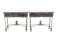 A Pair of French Steel and Mirrored Console Tables