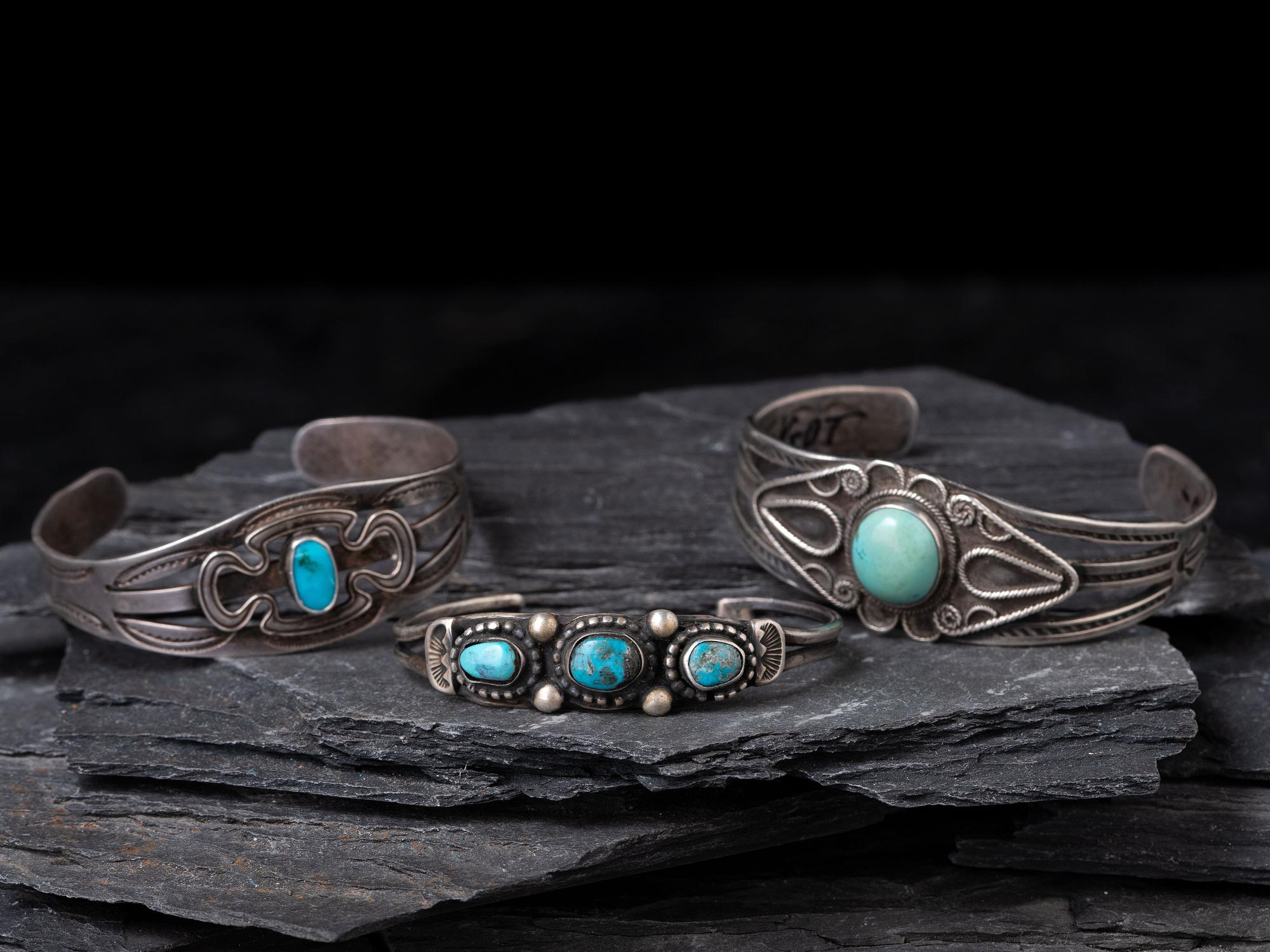 Navajo Silver and Turquoise Cuff Bracelets