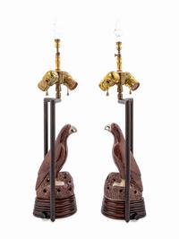A Pair of Chinese Porcelain Parrots Mounted as Lamps