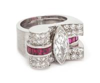 A Retro Platinum, Diamond and Ruby Ring, 10.50 dwts.