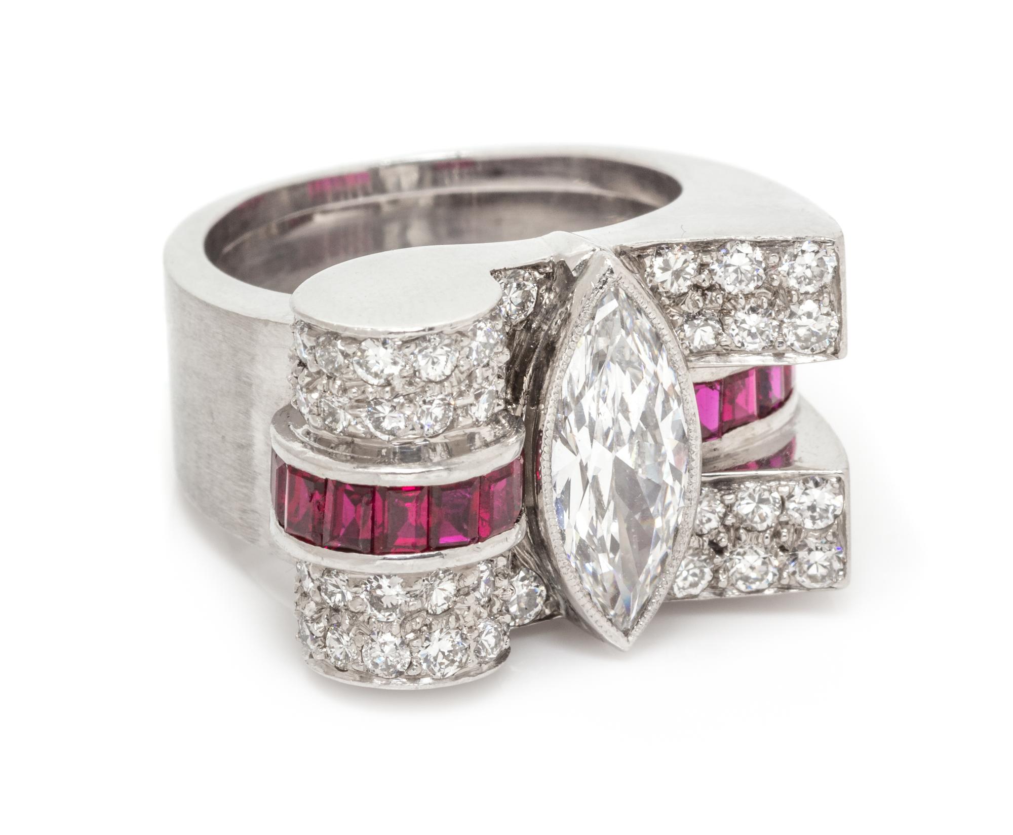 A Retro Platinum, Diamond and Ruby Ring, 10.50 dwts.