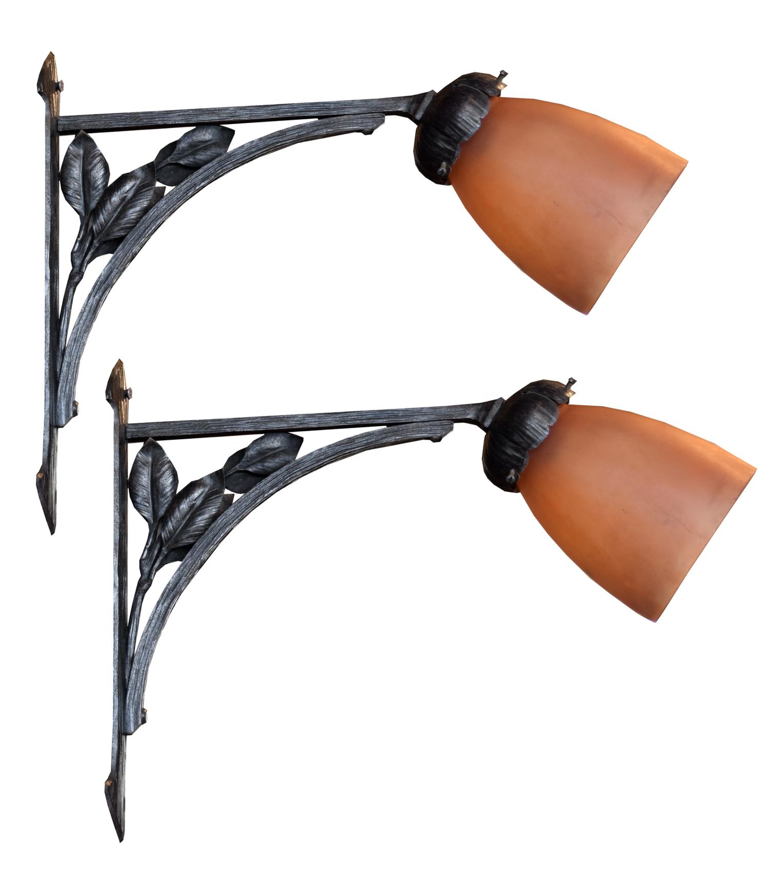 A Pair of Fer Forge Sconces 4" W x 13" D x 10.5" H — France, Circa 1920