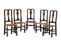 A Matched Set of Five Queen Anne Transitional Rush-Seat Spanish-Foot Side Chairs
