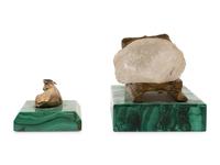 Two Russian Gilt Metal Mounted Malachite Paperweights