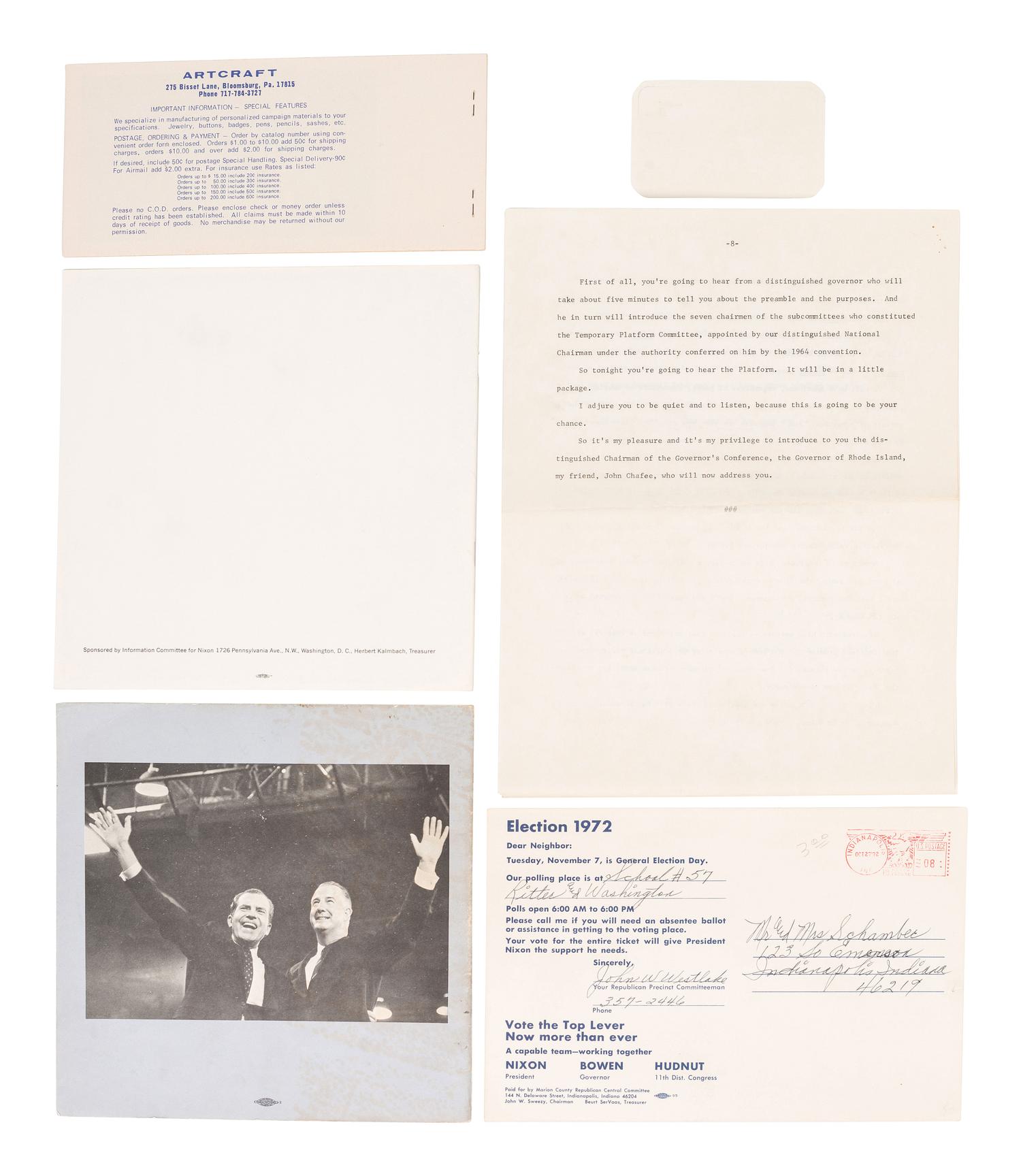 [NIXON, Richard M. (1913-1994)]. Posters, pamphlets, and ephemera from Nixon's political career.