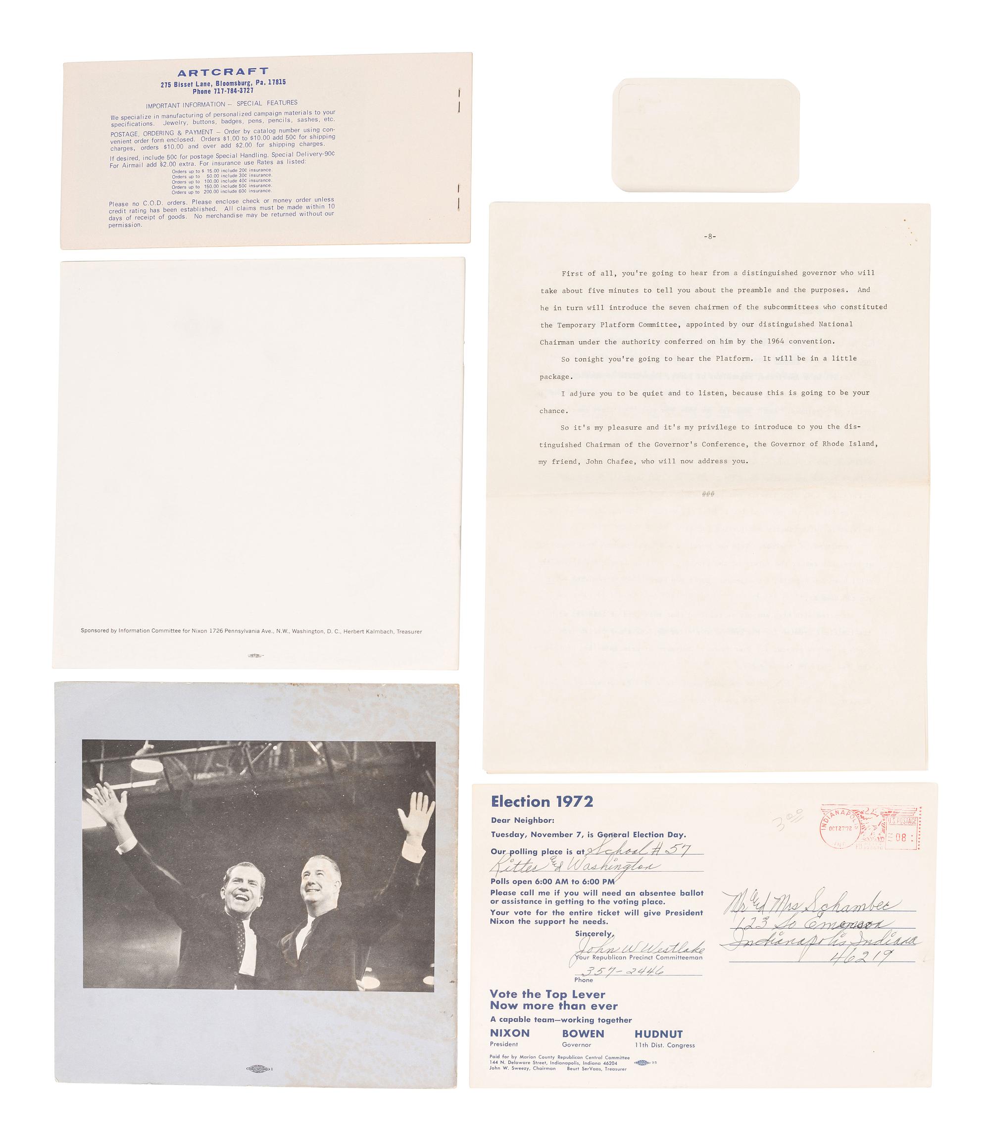 [NIXON, Richard M. (1913-1994)]. Posters, pamphlets, and ephemera from Nixon's political career.