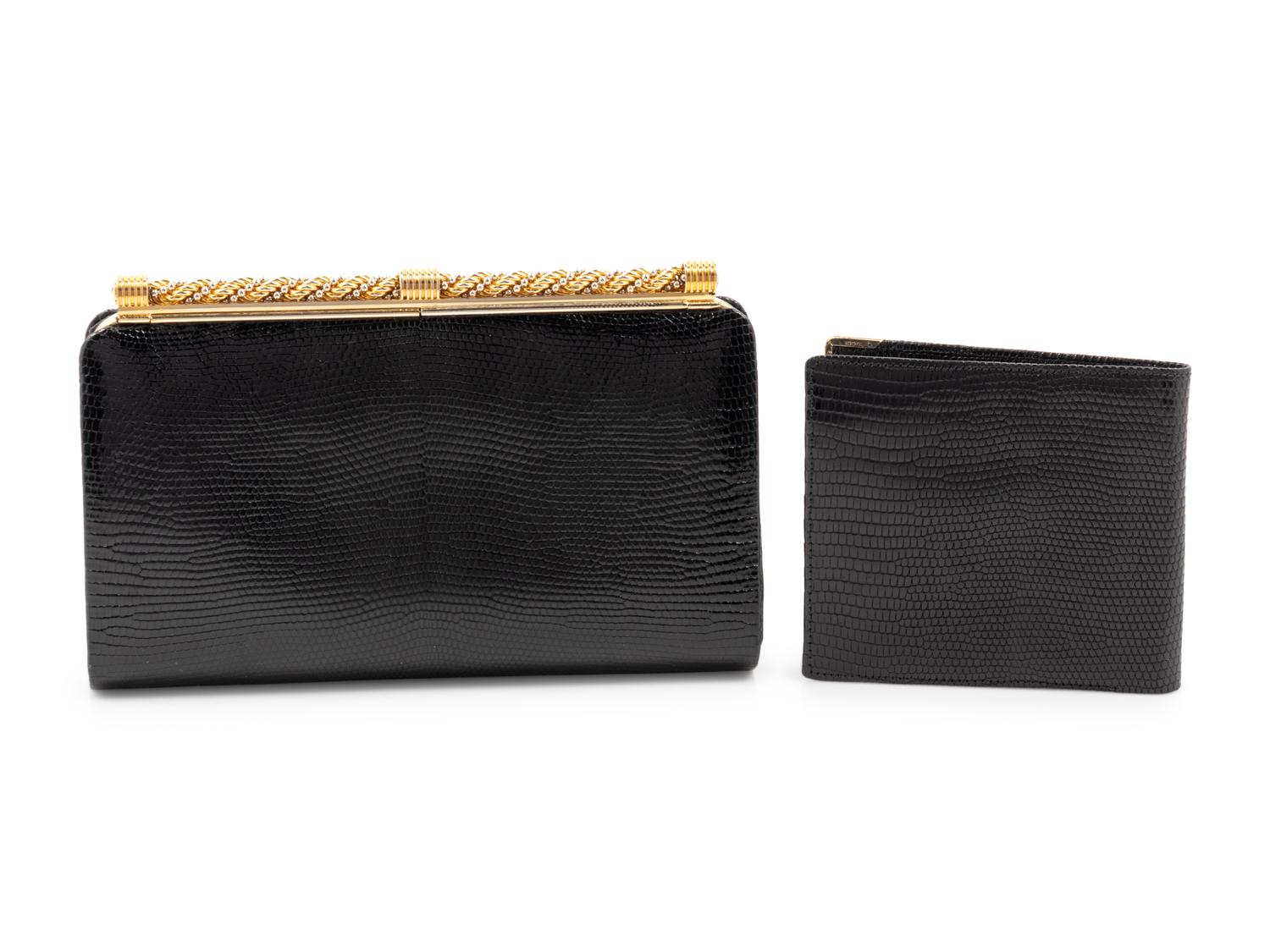 Two Gucci Black Lizard Items; One Women's Bag, One Men's Wallet, 1970-90s