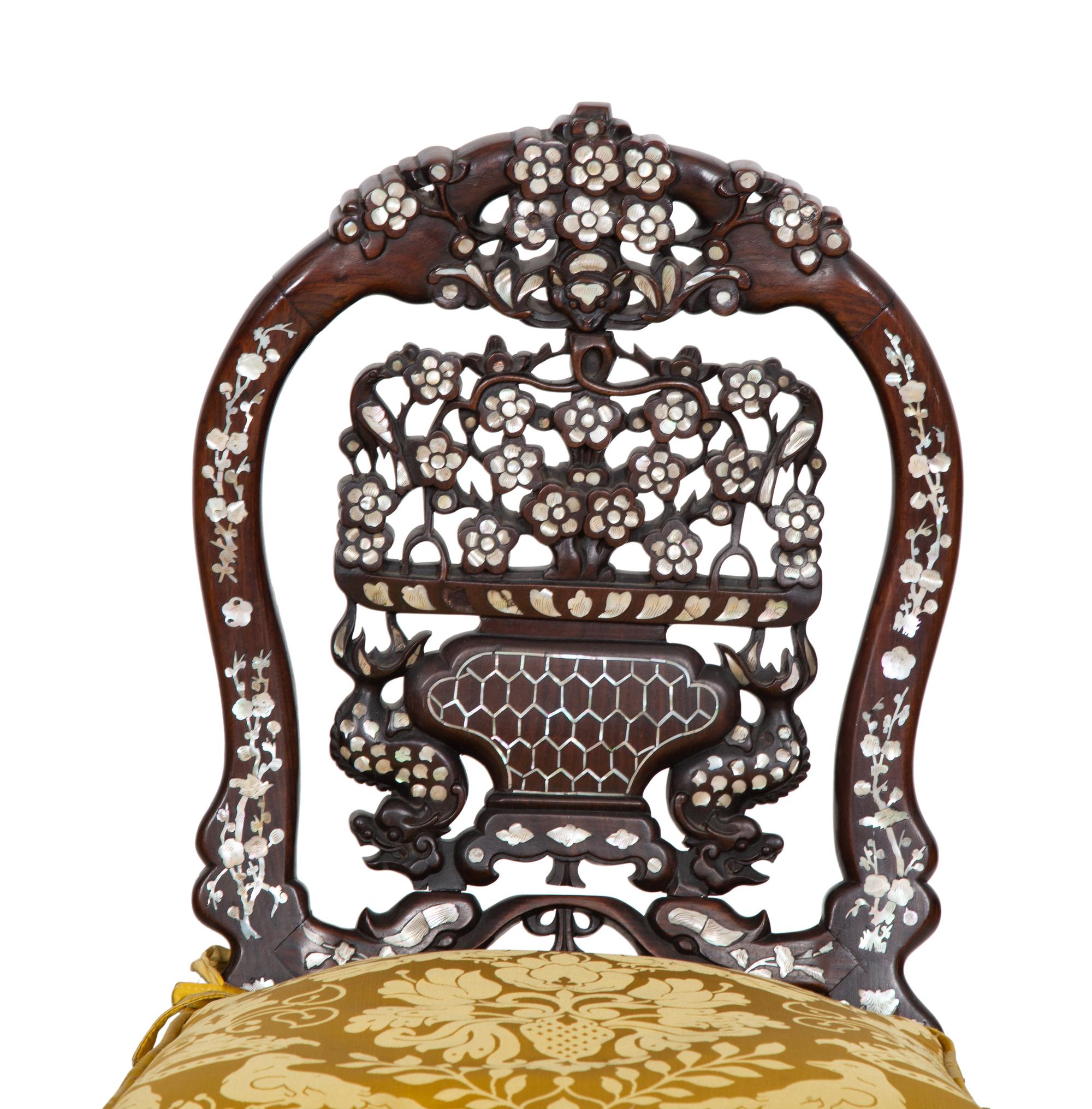 A Pair of Indian Mother-of-Pearl Inlaid Rosewood Chairs