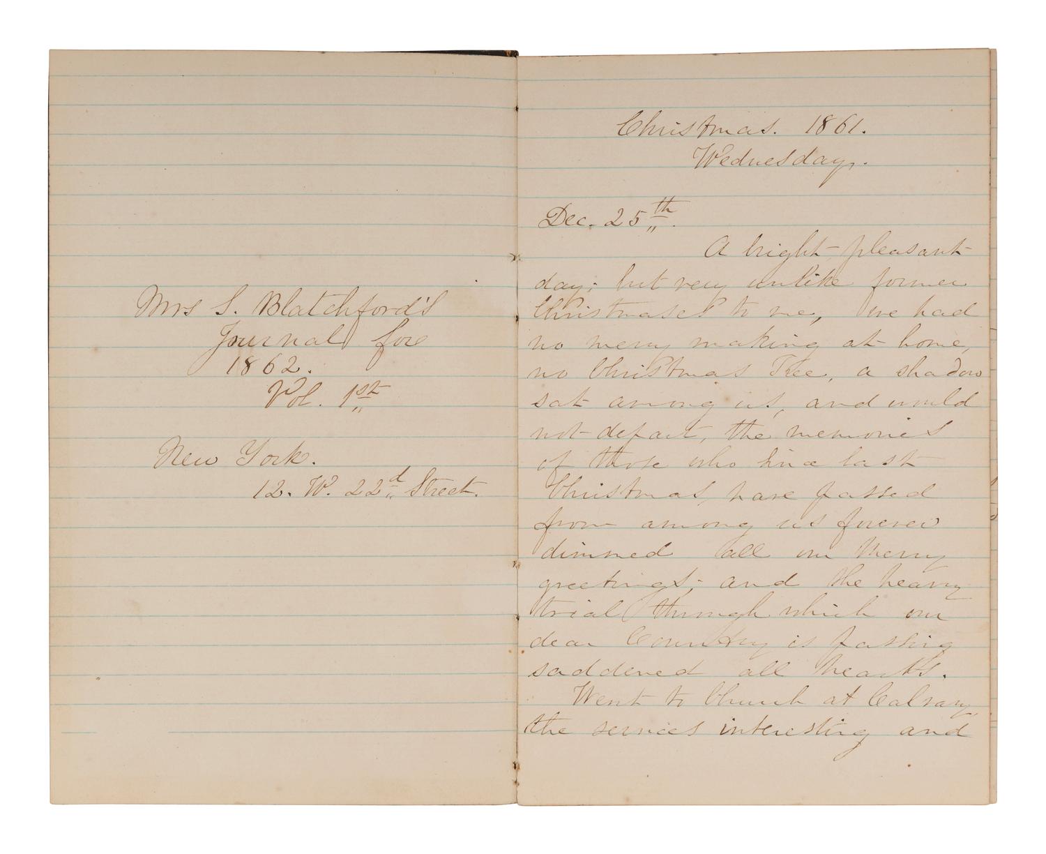 [CIVIL WAR]. BLATCHFORD, Caroline A. (1817-1901). A group of 4 Civil War-era diaries written by Caroline Appleton Blatchford, including discussion of prominent New York families, the ongoing war, and work with the Women's Central Relief Association.
