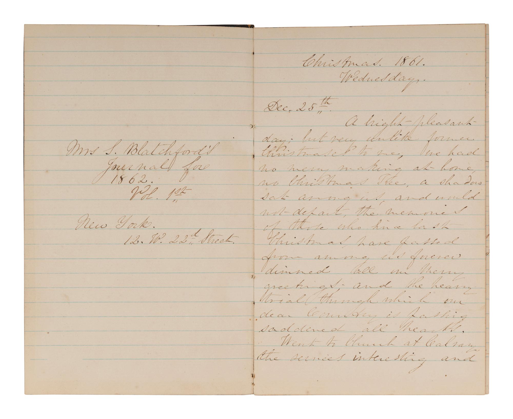 [CIVIL WAR]. BLATCHFORD, Caroline A. (1817-1901). A group of 4 Civil War-era diaries written by Caroline Appleton Blatchford, including discussion of prominent New York families, the ongoing war, and work with the Women's Central Relief Association.