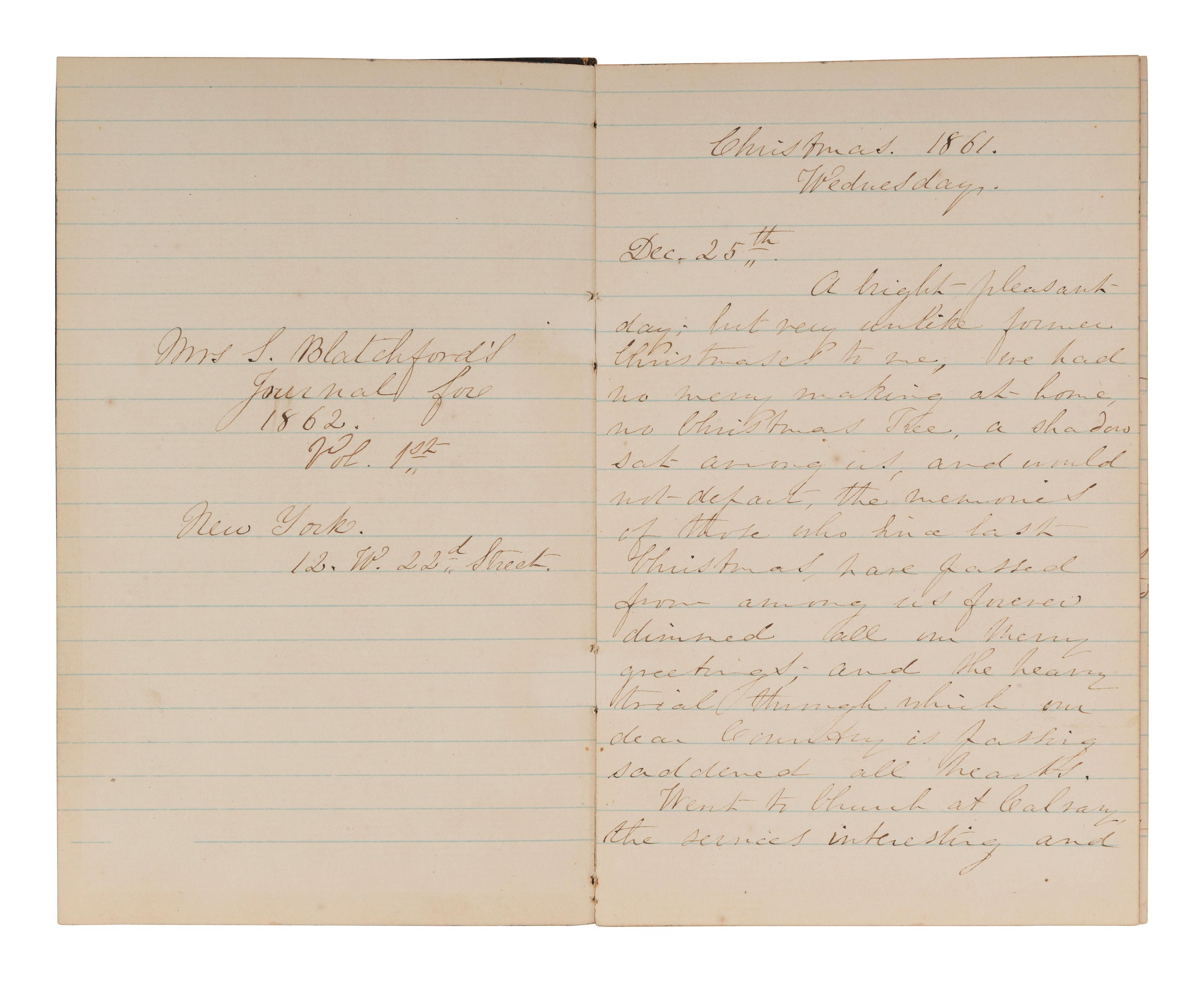 [CIVIL WAR]. BLATCHFORD, Caroline A. (1817-1901). A group of 4 Civil War-era diaries written by Caroline Appleton Blatchford, including discussion of prominent New York families, the ongoing war, and work with the Women's Central Relief Association.