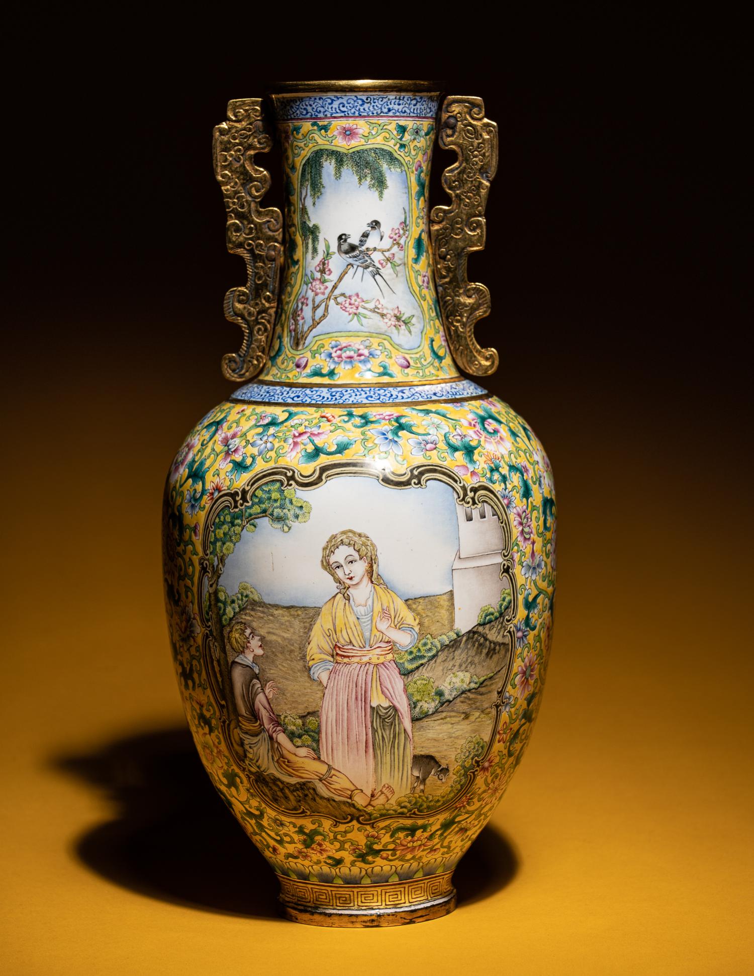 A Peking Enamel on Copper 'European Subject' Vase