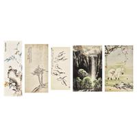 Five Chinese Hanging Scroll Paintings and Four Calligraphy Dedicated to Huang Beishou (1913-2000) — 黃北壽舊藏書畫一組九件