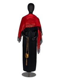 Geoffrey Beene Black Satin Gown with Scarf and Evening Bag